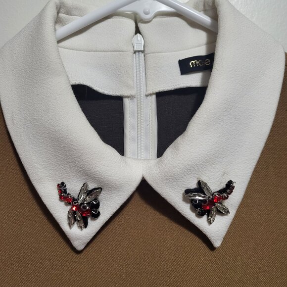 Maje Ragone Embellished Collar Twill Mini Dress in Camel Dragonfly Jewel - Picture 8 of 9